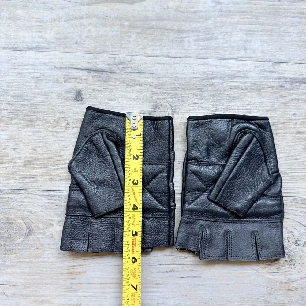 Black Genuine Leather Fingerless Riding Gloves Size Medium Motorcycle Biker